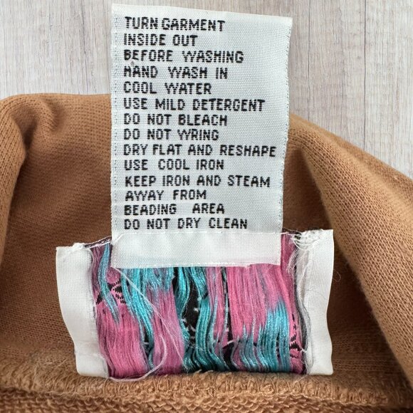 Vintage 80s Lacy Afternoon Shell Kepler Beaded Lace Trim Duster Jacket Brown L - Picture 8 of 8